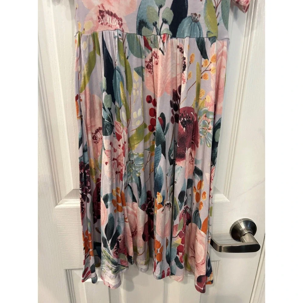 Posh Peanut Dress Purple Floral Short Sleeve Empire Waist Bamboo Viscose 6T